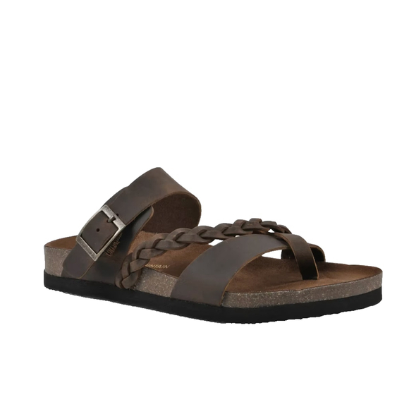 White Mountain Footbeds Sandals Womens 6 M Hazy Toe Loop Slide Brown Leather - Picture 1 of 11